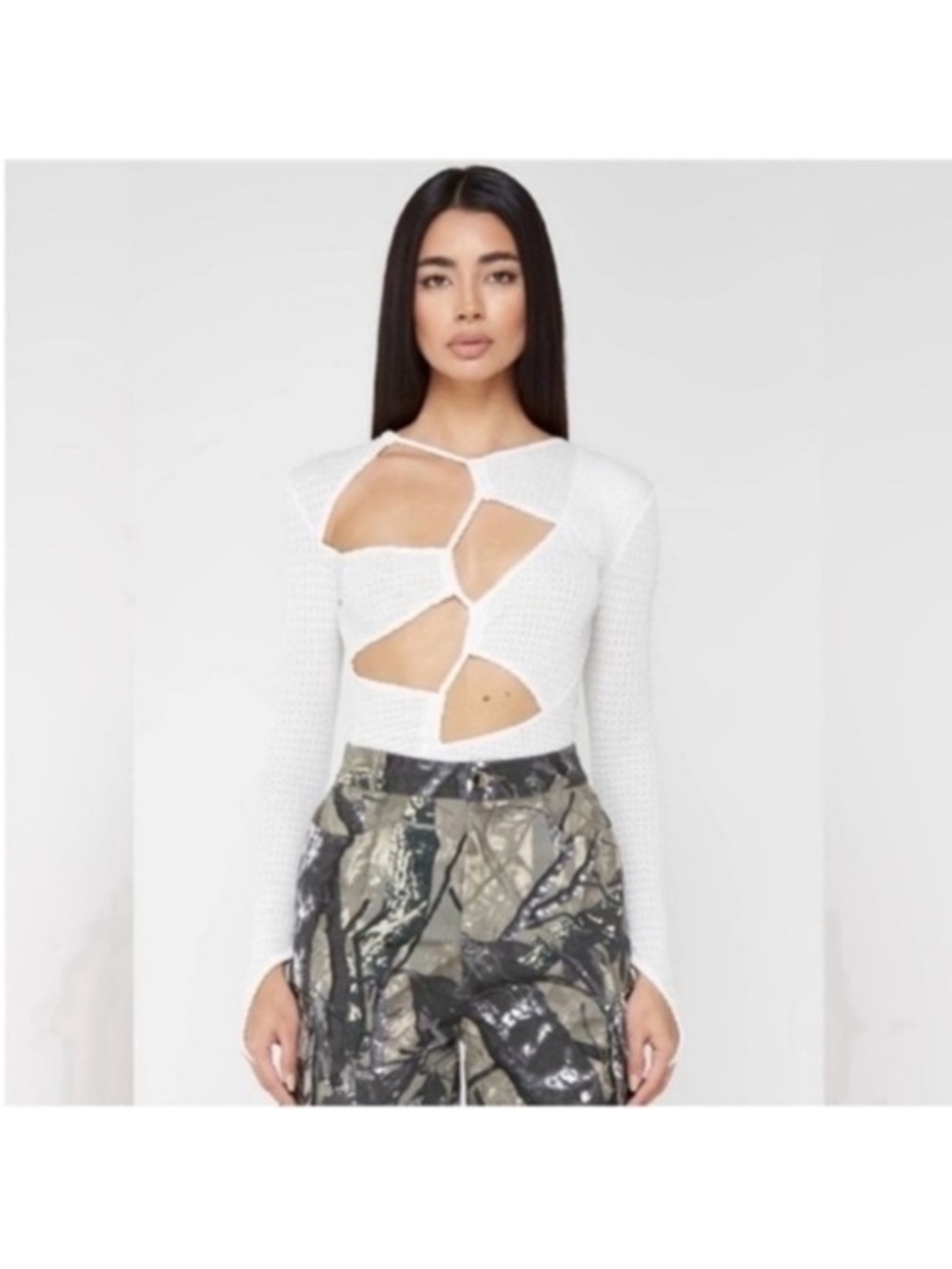 Maniere De Voir White Cutout Knit Bodysuit